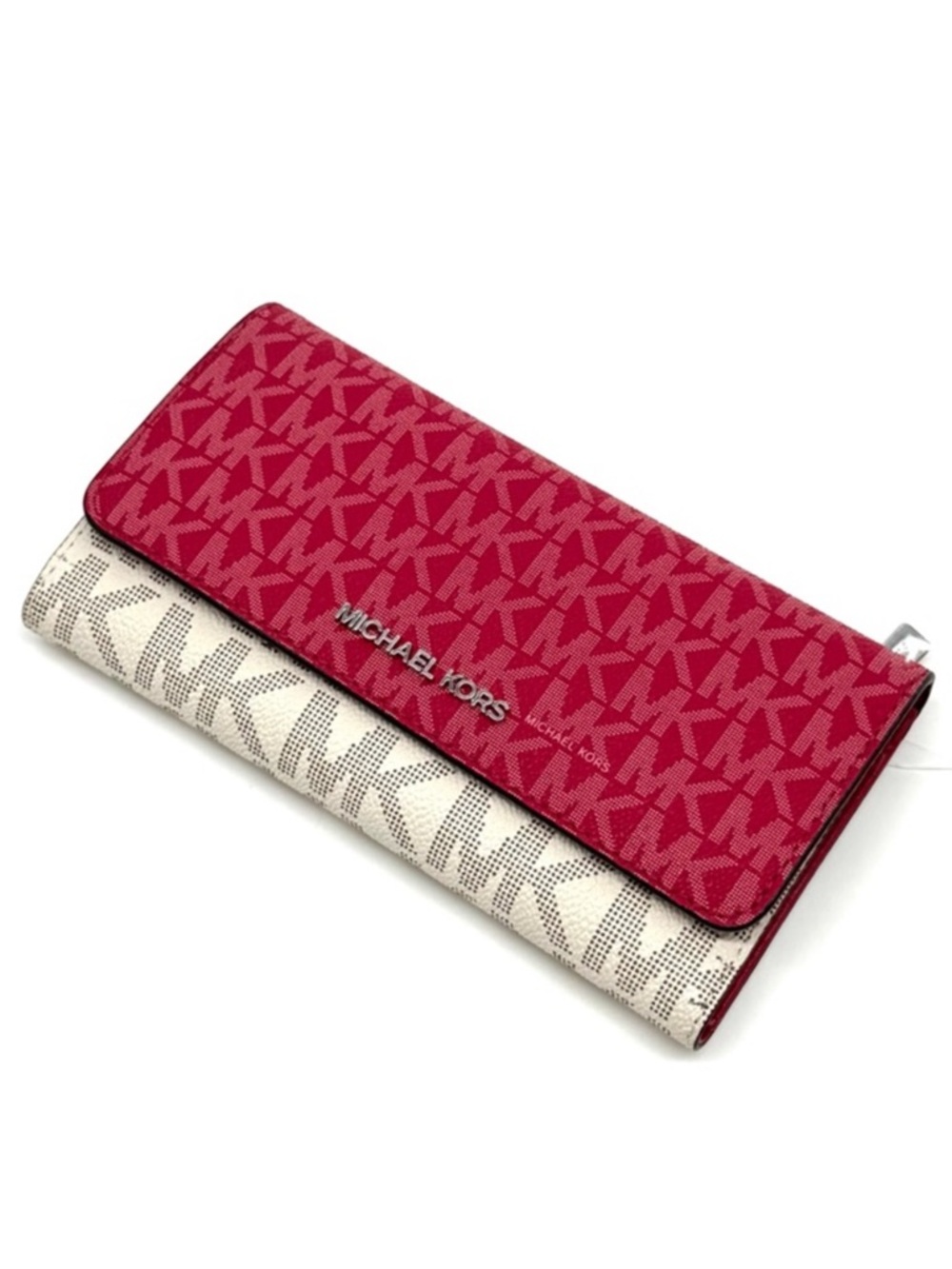 Michael Kors Large Jet Set Travel Logo Trifold Wallet - Dark Raspberry Multi